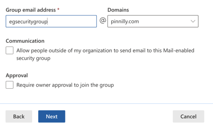 Set security group email address