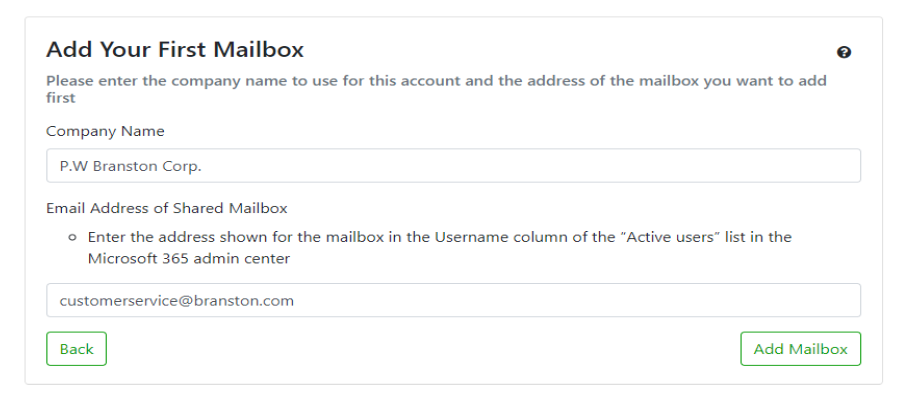 Add Mailbox with organization name