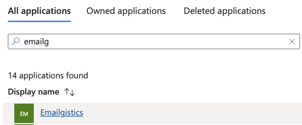 All Applications list in App registrations