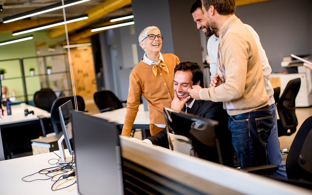 Team collaborating in an office